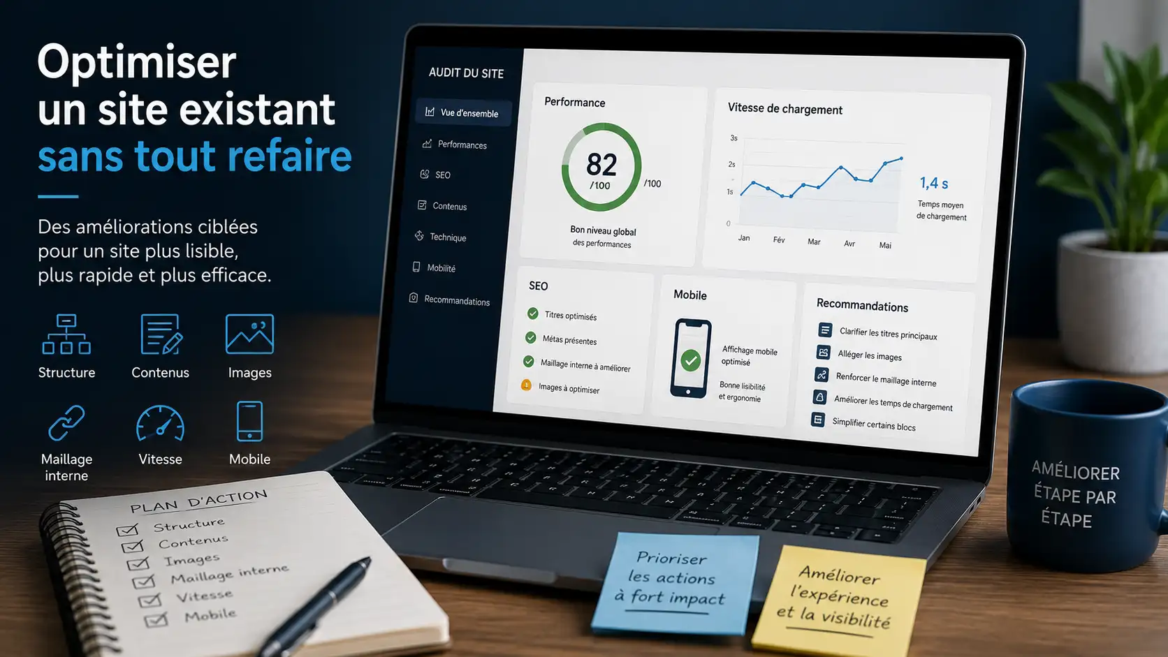 Illustration minimaliste pour l’article optimiser un site existant sans tout refaire