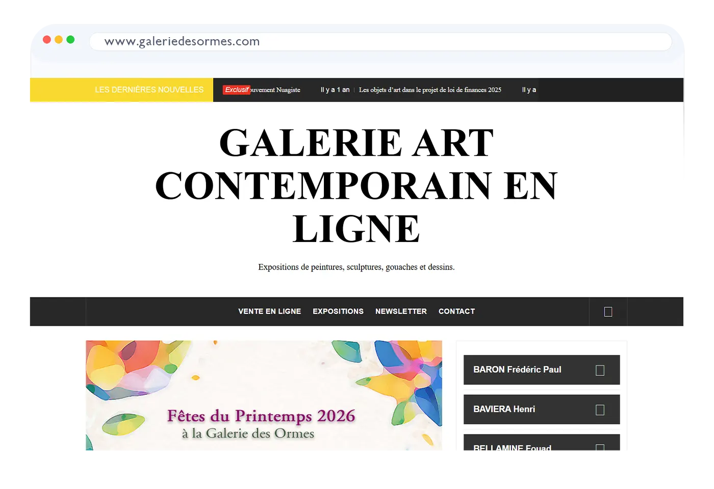 Capture du site Galerie des Ormes